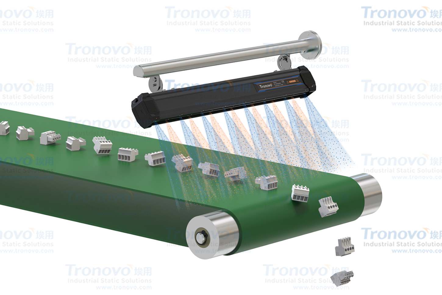 直流棒消除输送带上塑料件静电案例